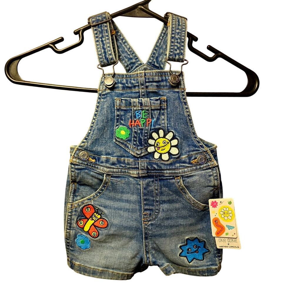 Okie Dokie x matthew langille patched overall shorts size 12m nwt
